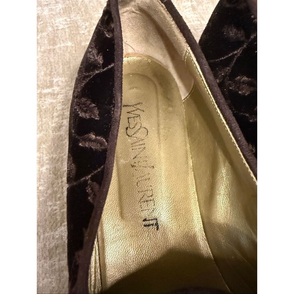 Yves Saint Lauren Women's Velvet Embroidered Floral Loafer Shoes Brown Size 9.5 - Picture 6 of 10